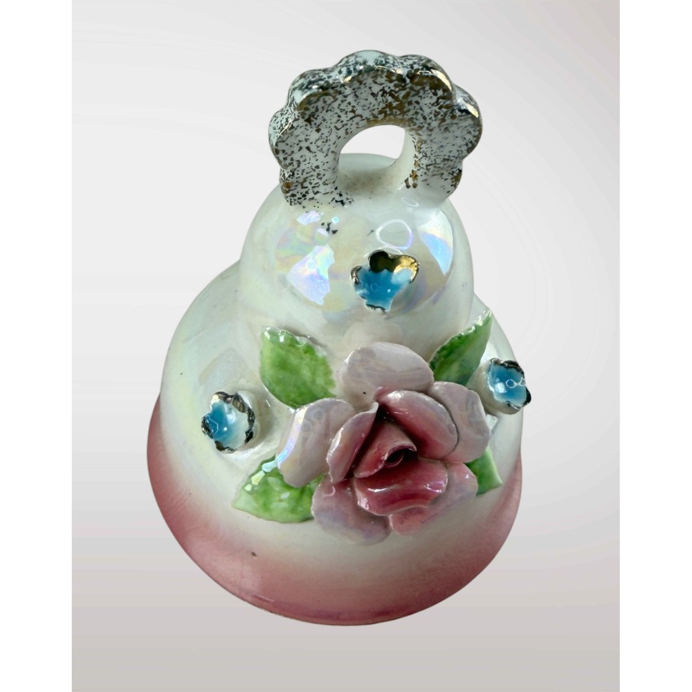 Norcrest Japan Iridescent Lusterware Bell Floral Pink Rose J-10 Vtg Foil Sticker